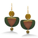 GOLD GREEN AND BROWN PATINA DROP EARRINGS