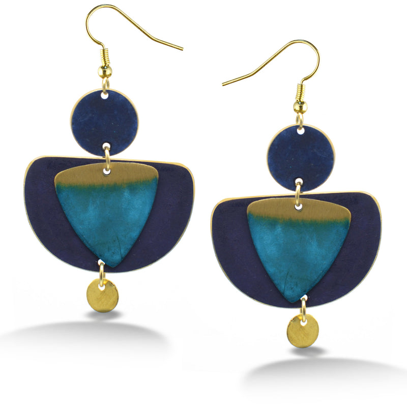 GOLD TURQUOISE BLUE PATINA DROP EARRINGS