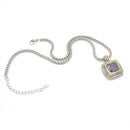 TWO TONE AMETHYST CRYSTAL SQUARE PENDANT BOX CHAIN NECKLACE