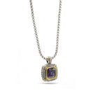 TWO TONE AMETHYST CRYSTAL SQUARE PENDANT BOX CHAIN NECKLACE