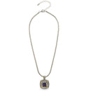 TWO TONE AMETHYST CRYSTAL SQUARE PENDANT BOX CHAIN NECKLACE