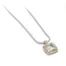 TWO TONE CLEAR CRYSTAL SQUARE PENDANT BOX CHAIN NECKLACE