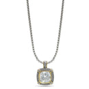TWO TONE CLEAR CRYSTAL SQUARE PENDANT BOX CHAIN NECKLACE