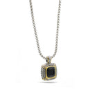 TWO TONE BLACK CRYSTAL SQUARE PENDANT BOX CHAIN NECKLACE