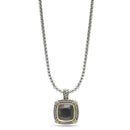 TWO TONE BLACK CRYSTAL SQUARE PENDANT BOX CHAIN NECKLACE