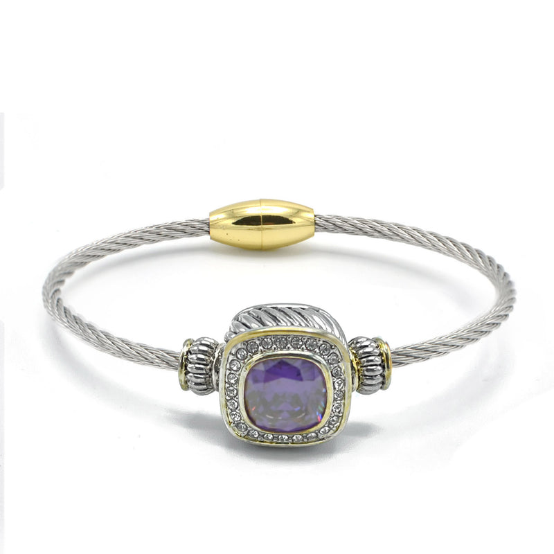 TWO TONE AMETHYST CRYSTAL CLASSIC CABLE BRACELET