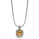 TWO TONE SQUARE CHAMPAGNE CRYSTAL AND RHINESTONES ENGRAVED PENDANT BOX CHAIN NECKLACE