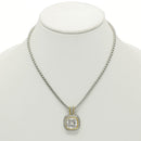 TWO TONE SQUARE CLEAR CRYSTAL AND RHINESTONES ENGRAVED PENDANT BOX CHAIN NECKLACE
