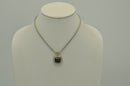 TWO TONE SQUARE BLACK CRYSTAL AND RHINESTONES ENGRAVED PENDANT BOX CHAIN NECKLACE