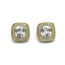 TWO TONE SQUARE CLEAR CRYSTAL AND RHINESTONES ENGRAVED EARRINGS
