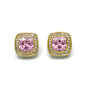 TWO TONE SQUARE ROSE CRYSTAL AND RHINESTONES ENGRAVED EARRINGS