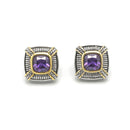 TWO TONE AMETHYST CRYSTAL SQUARE EARRINGS SET