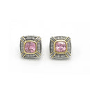TWO TONE ROSE CRYSTAL SQUARE EARRINGS SET