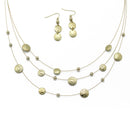 Three rows gold Wire Necklace and earring set. Item