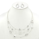SILVER OPEN ROUND BEADS LAYER NECKLACE & EARRINGS SET