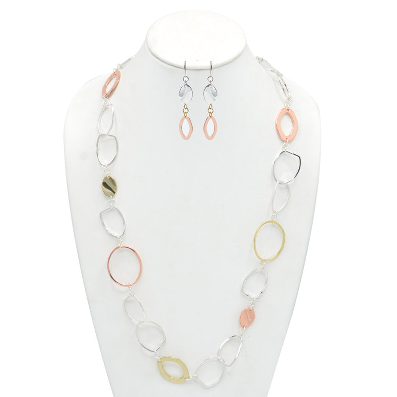 TRITONE  LINK LONG NECKLACE AND EARRINGS SET