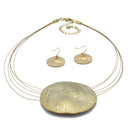 Gold Hammered Pendant Necklace And Earrings Set