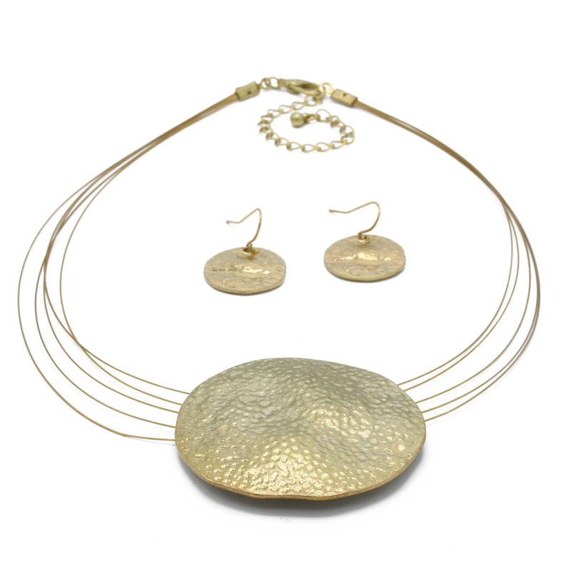GOLD ROUND METAL EARRINGS AND NECKLACE SET