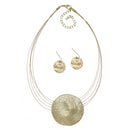 Gold Hammered Pendant Necklace And Earrings Set