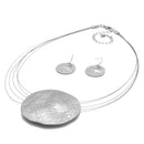 Silver Hammered Pendant Necklace And Earrings Set