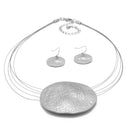 Silver Hammered Pendant Necklace And Earrings Set