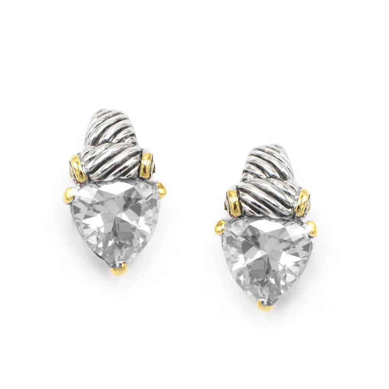 TWO TONE CLEAR CRYSTAL CLASSIC STUD EARRINGS