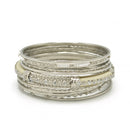 SILVER IVORY BONE WITH WHITE SEED BEADS SILVER BANGLES SET OF 11PCS