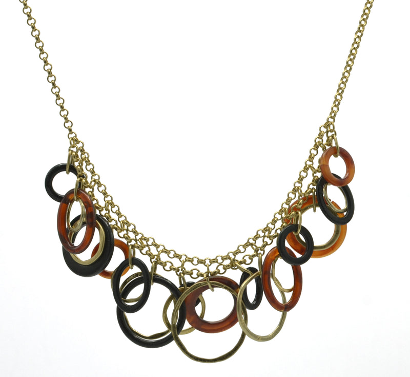 GOLD BROWN AND BLACK CIRCLE CHARM NECKLACE