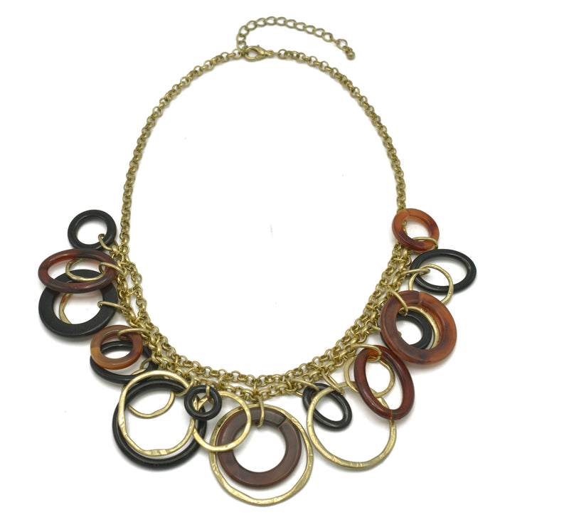 GOLD BROWN AND BLACK CIRCLE CHARM NECKLACE