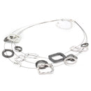 Elegant Silver and Hematite-Tone Geometric Multi-Layer Necklace – 18"