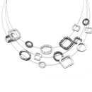 Elegant Silver and Hematite-Tone Geometric Multi-Layer Necklace – 18"