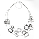 Elegant Silver and Hematite-Tone Geometric Multi-Layer Necklace – 18"