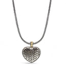 TWO TONE PAVE CRYSTAL ENGRAVED HEART PENDANT NECKLACE