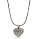 TWO TONE PAVE CRYSTAL ENGRAVED HEART PENDANT NECKLACE