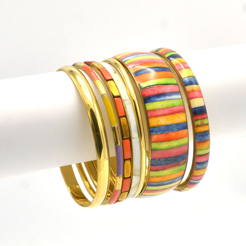 GOLD BRASS AND RESIN 7 PCS MULTICOLOR BANGLE SET