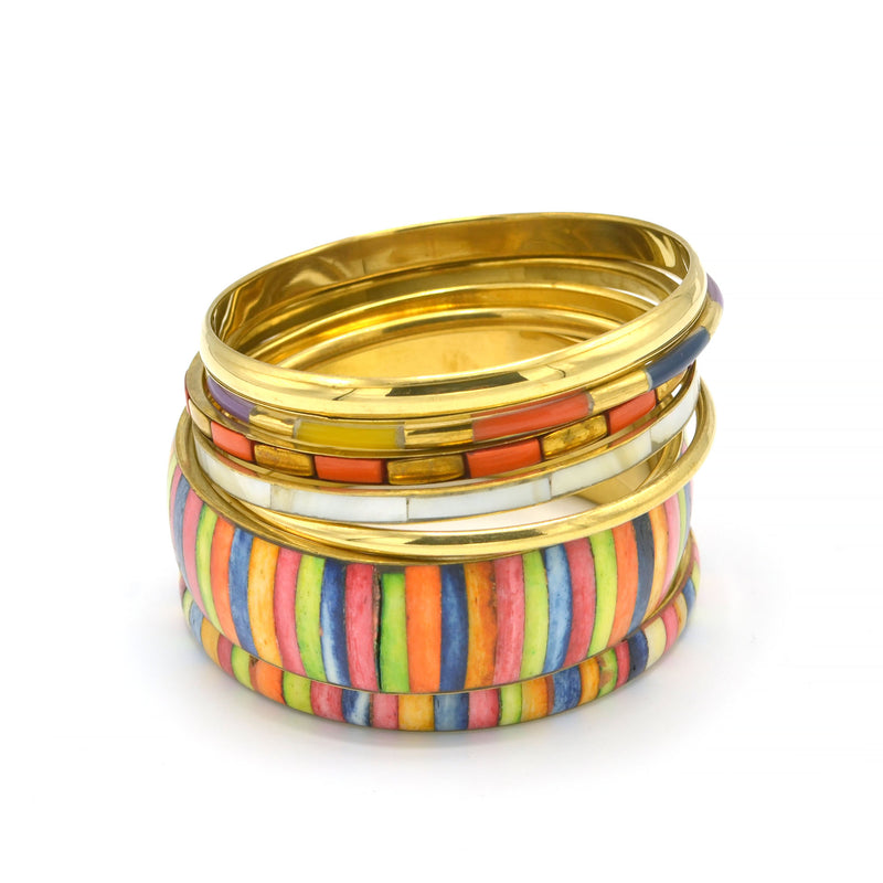 GOLD BRASS AND RESIN 7 PCS MULTICOLOR BANGLE SET