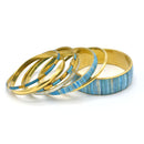 GOLD BRASS AND RESIN 7 PCS LIGHT BLUE BANGLE SET