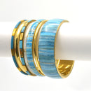 GOLD BRASS AND RESIN 7 PCS LIGHT BLUE BANGLE SET