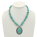 SILVER  OX TURQUOISE OVAL SHAPE PENDANT NECKLACE