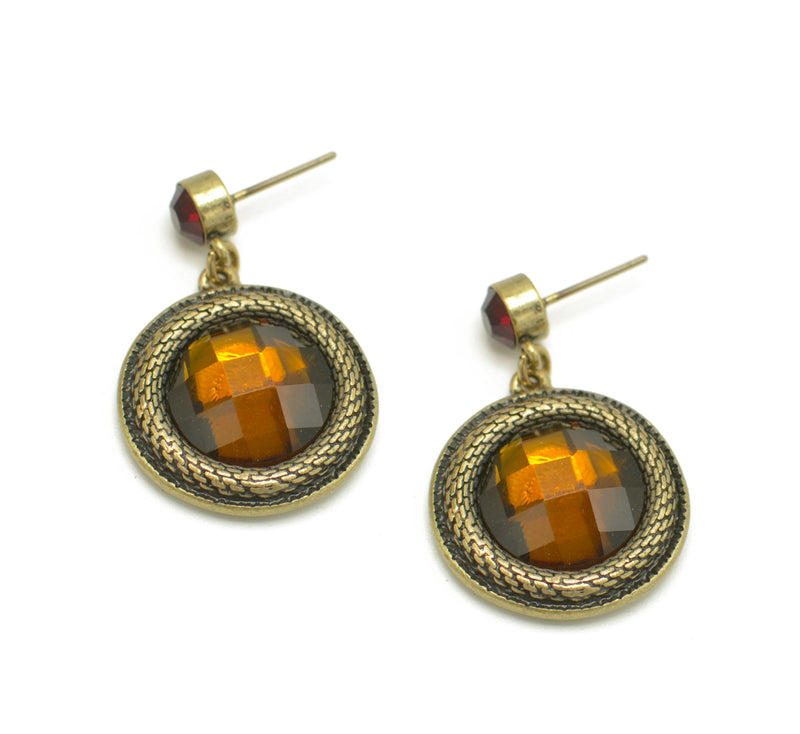 GOLD CHAMPAGNE FACETED STONE POST EARRINGS