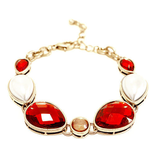 G/RED/CREM Indian Style Shiny Red- Gold Bracelet