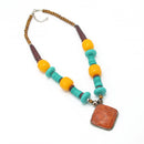 ORANG AND GREEN RESIN BEAD PENDANT NECKLACE