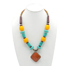ORANG AND GREEN RESIN BEAD PENDANT NECKLACE