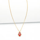 GOLD RED HAMSA HAND PENDANT SHORT NECKLACE