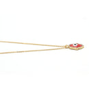 GOLD RED HAMSA HAND PENDANT SHORT NECKLACE