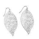 RHODIUM LASER CUT LIGHT WEIGHT LEAF EARRINGS