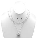 Rhodium Heart Crystal Pendant Necklace And Earrings Set