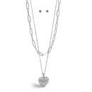 Rhodium Heart Crystal Pendant Necklace And Earrings Set