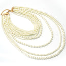 Gold Cream Pearl Multi-Row Layer Necklace
