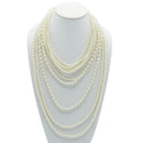Gold Cream Pearl Multi-Row Layer Necklace